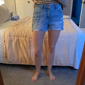 Stylish Light Blue Frayed Jean Shorts